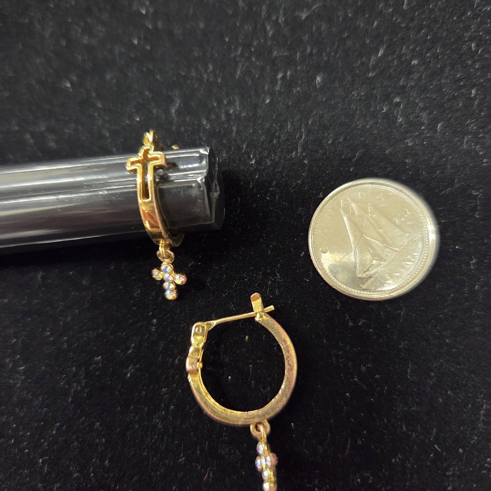 Gold Cross Hoop Earrings with Pearl Accents